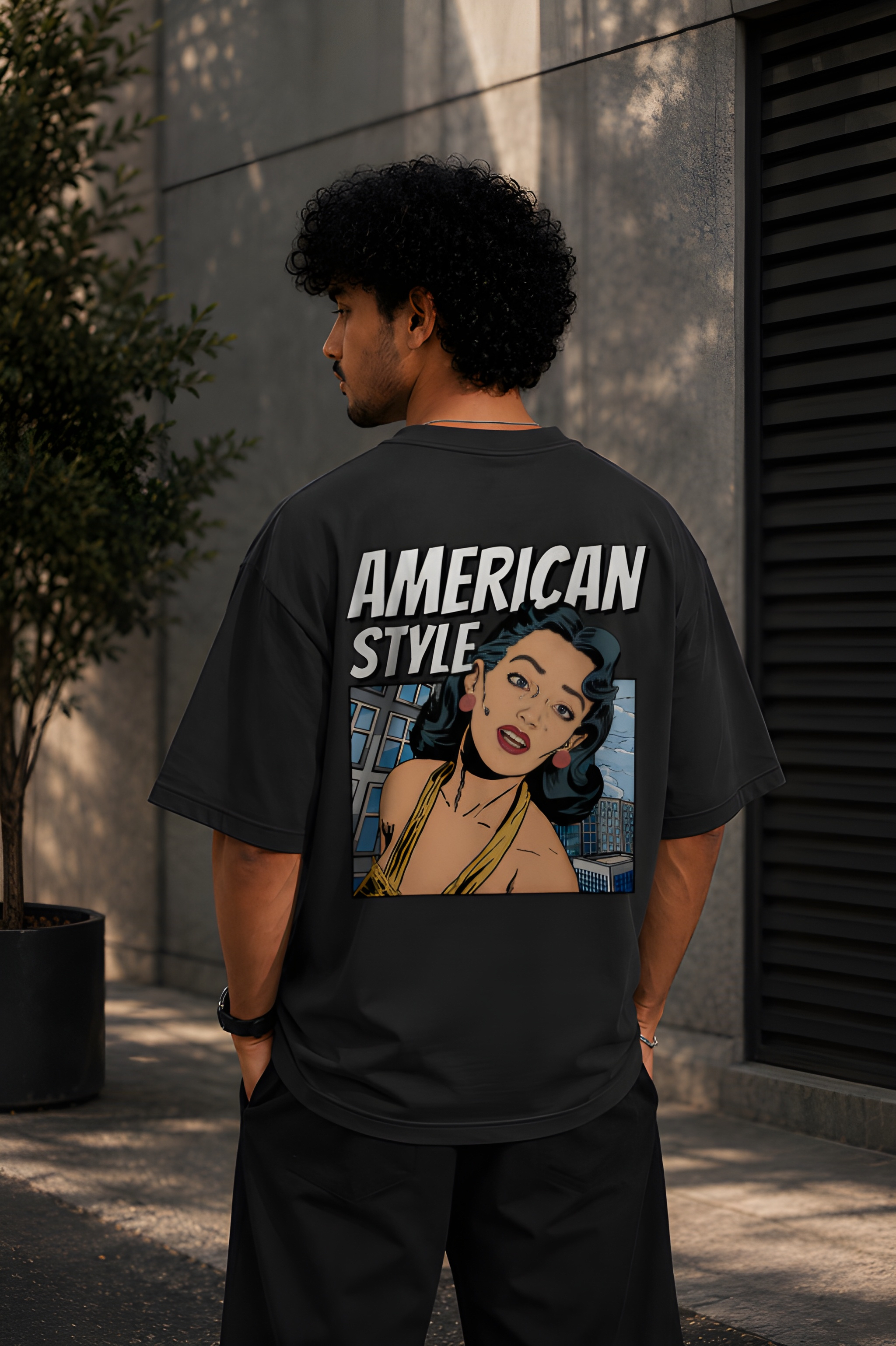 Antim 1997 Oversized Black T-Shirt Back Graphic Print American Style Drop Shoulder Men Streetwear Outdoor