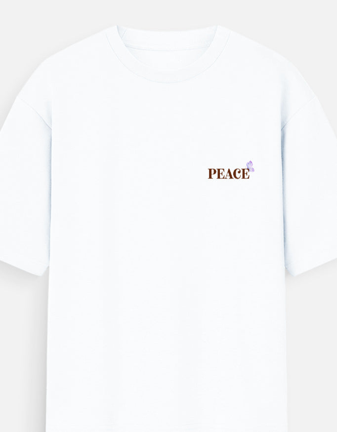 Antim Dont Waste Your Energy PEACE Chest Text Oversized White T-Shirt Front Flat Lay Minimal Streetwear India