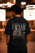 Antim Urban Fashion Oversized Black Acid Wash T-Shirt Back Graphic Print Drop Shoulder Male Model Night Streetwear India