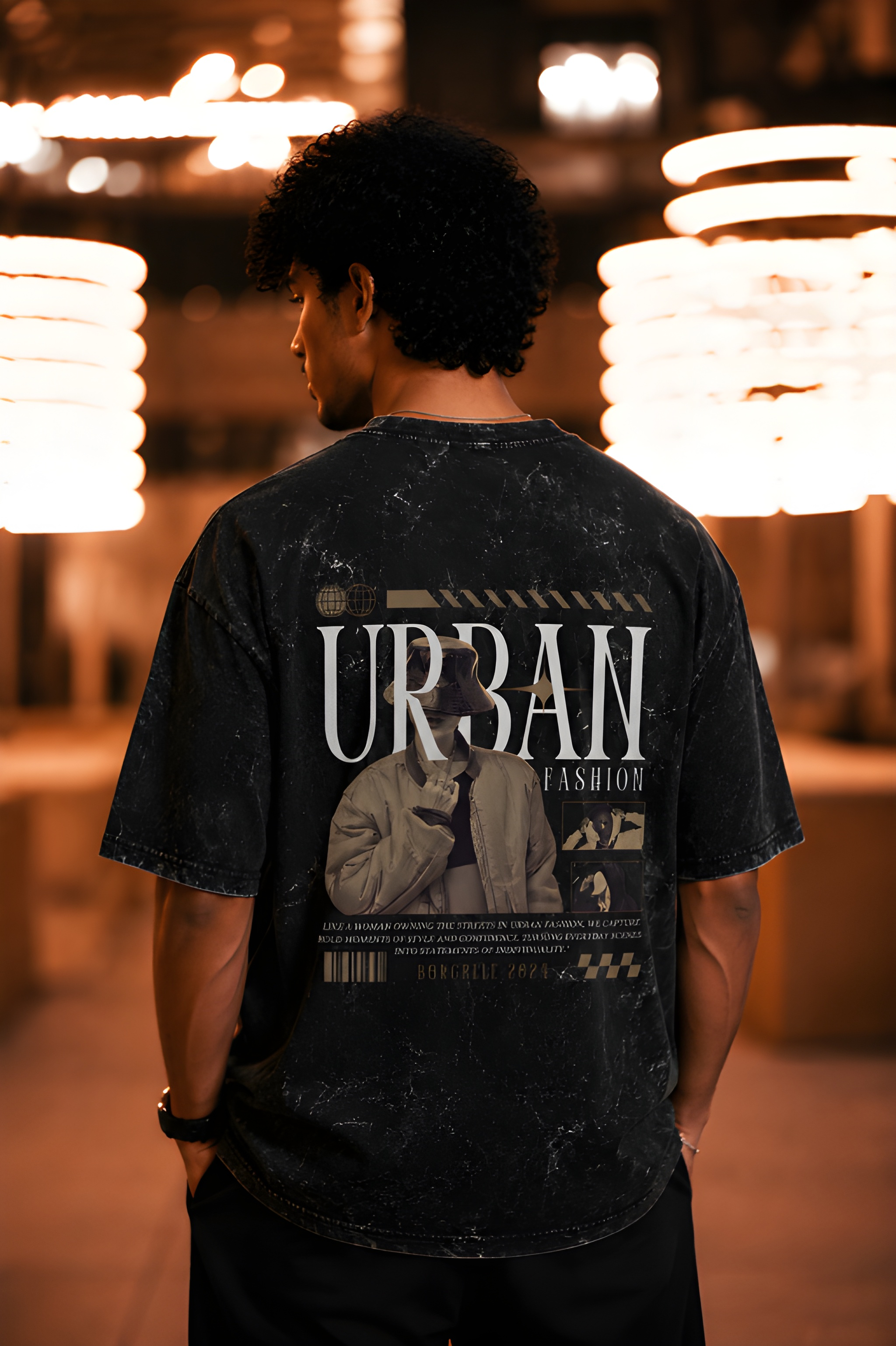 Antim Urban Fashion Oversized Black Acid Wash T-Shirt Back Graphic Print Drop Shoulder Male Model Night Streetwear India